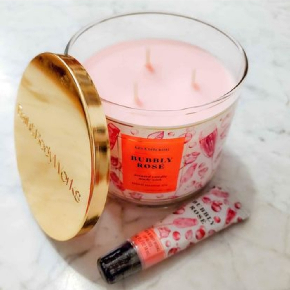 Bath & Body Works Bubbly Rosé Candle And Lip Gloss Combo